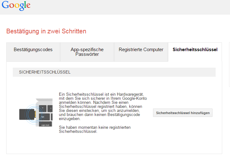 Google Zwei Faktor Authentifizierung mit Fido U2F